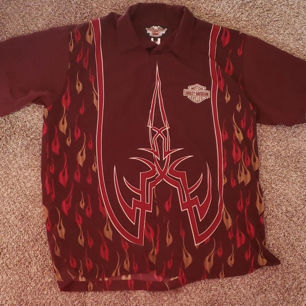 Harley-Davidson shot sleeve silk shirt.